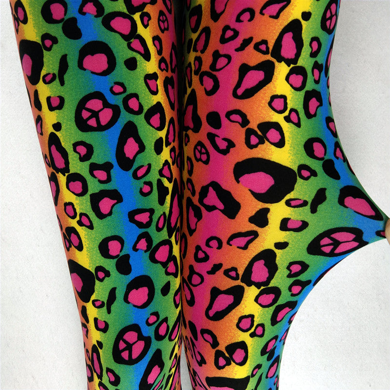 European And American Color Neon Leopard Print Women's Leggings