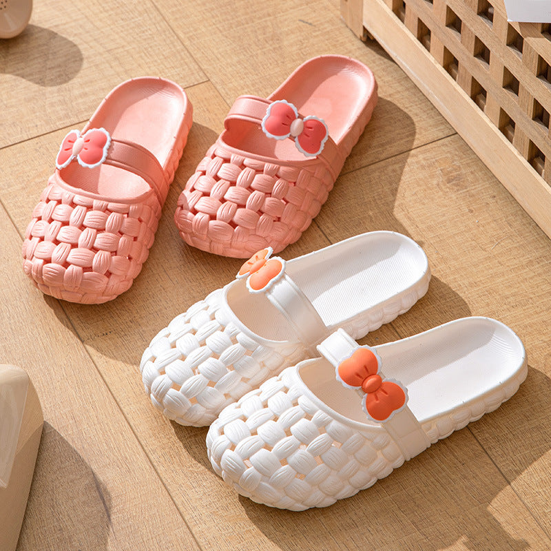 Baotou Slippers With Bow Braid Design Fashion Summer Beach Shoes Cute Dormitory Home Slippers For Women Students