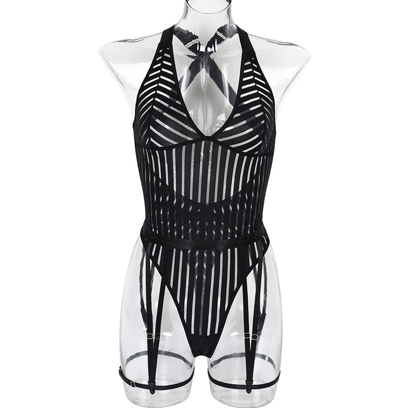 Women's Striped Mesh Panel Shaper Bodysuit