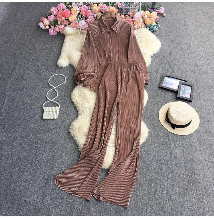 Socialite Temperament Leisure High Waist Drape Pleated Wide-leg Trousers