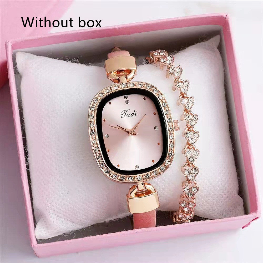 Women's Watch Bracelet Suit Two-piece Women's Quartz Watch Diamond Rhinestone Thin Belt Fashion Watch