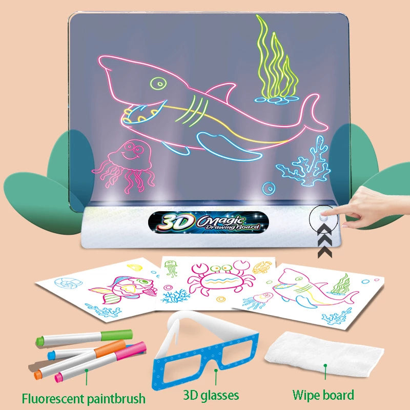 3D Magic Drawing Board LED VR Montessori Educational Toys DIY Children Graffiti Painting Lcd Writing Tablet Coloring Blackboard