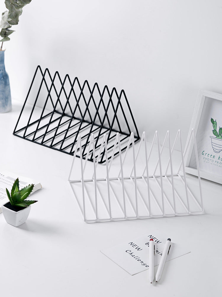 Desktop Wrought Iron Triangle Book Stand Creative Ins Wind Bookshelf Student Desk Bookend Table Book Stand Shelf Book Clip Book Rest