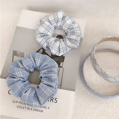 Blue And White Plaid Hair Band Ring Head Rope Rubber Band Hair Ring