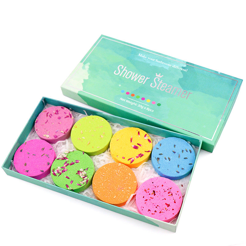 Shower Steamer Aromatherapy Shower Sheet Round Biscuit Flower Shower Sheet Set Essential Oil Bath Salt Bubble Bomb