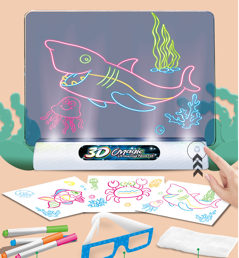 Magic 3D Drawing Board LED Light Effects Puzzle Drawing Pad Kids Painting Educational Toys Children Grow Playmates Creative Gift