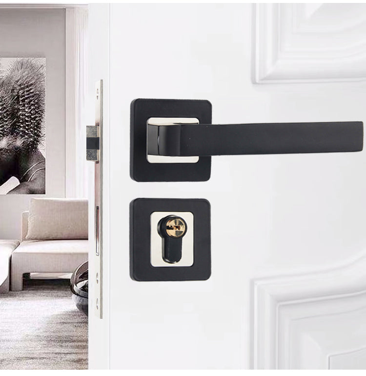 Indoor Universal Black Split Lock Bedroom Magnetic Mute Door Lock Solid Wood Door Lock Household Room Door Handle Lock