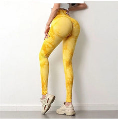 Tie-Dyed Peach Hip-Lifting Fitness High-Waist Pants Women'S Tight-Fitting Stretch Yoga Seamless And Quick-Drying Hip Sports Trousers