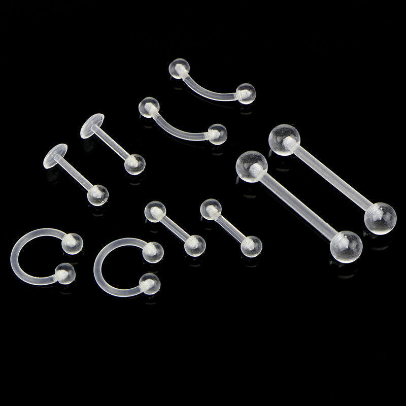 10Pcs Body Piercing Combination Set Acrylic Invisible Eyebrow Nails Tongue Nails Lip Nails Nasal Ring Ear Bone Nails