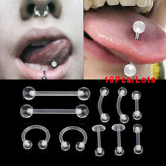 10Pcs Body Piercing Combination Set Acrylic Invisible Eyebrow Nails Tongue Nails Lip Nails Nasal Ring Ear Bone Nails