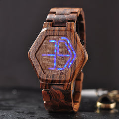 LED Display Wooden Watch Men Wristwatches Wood Night Vision