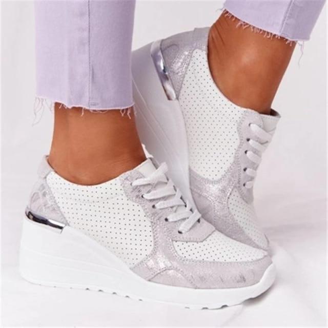 Sneakers Platform Wedge Heel Casual Shoes Lace-up Mesh Sneakers