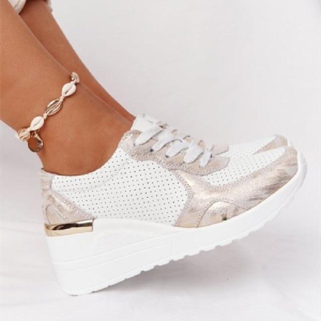 Sneakers Platform Wedge Heel Casual Shoes Lace-up Mesh Sneakers