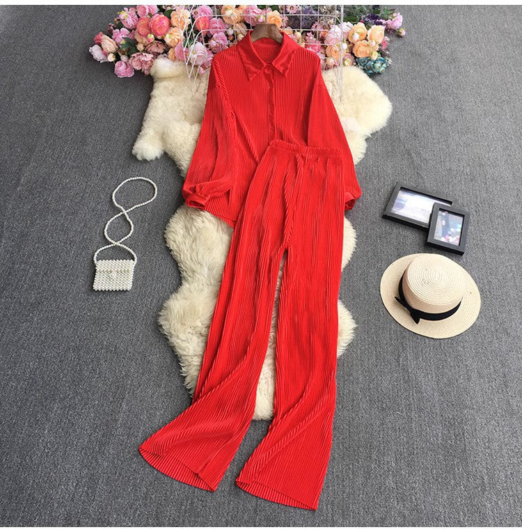 Socialite Temperament Leisure High Waist Drape Pleated Wide-leg Trousers