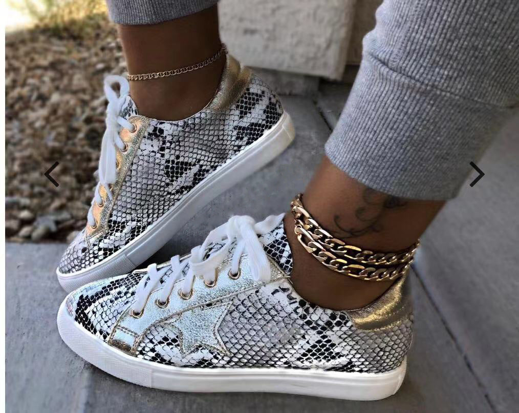 Snakeskin PU Women's Shoes Flat Sneakers Sneakers