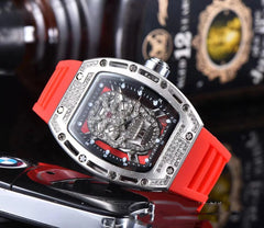 Fashion Tonneau-shaped Hollow Men's Silicone Quartz Watch