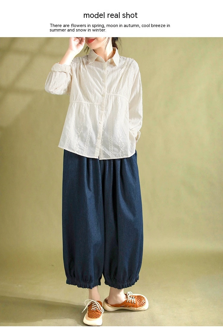 Simple Solid Color Cotton Loose Harem Pants Large Jeans