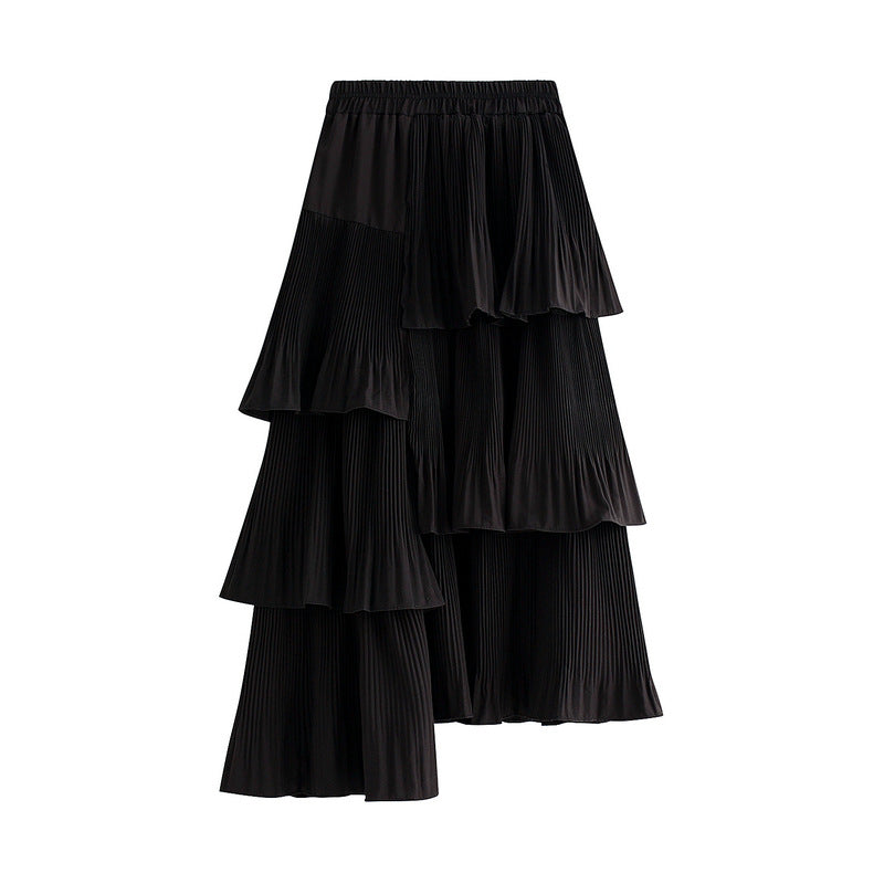 Asymmetric Pleated Cake Ruffled Irregular Skirt