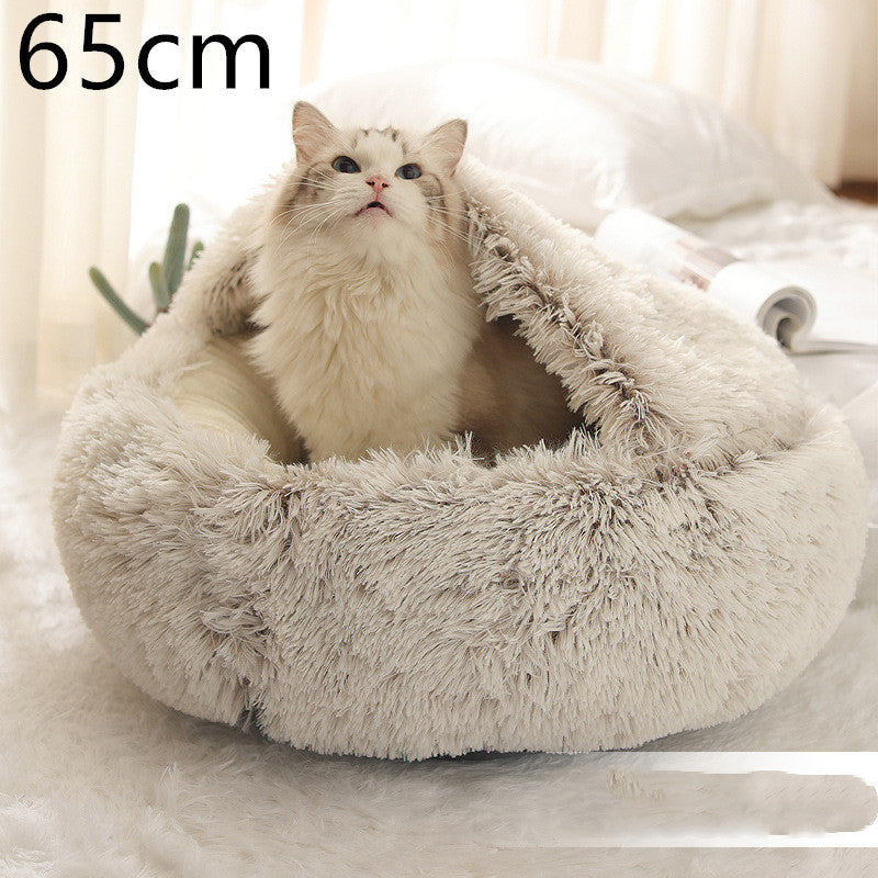 2 In 1 Dog And Cat Bed Pet Winter Bed Round Plush Warm Bed House Soft Long Plush Pets Bed