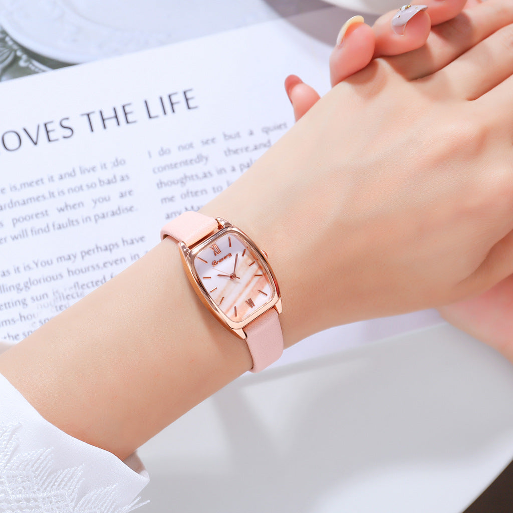 Women's Watch Classic Fashion Square Toe Watch Pu Strap Quartz Watch Bracelet Set