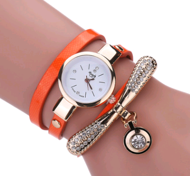 Thin belt fashion ladies watch Casual three-ring winding bracelet watch Women's fashion quartz watch