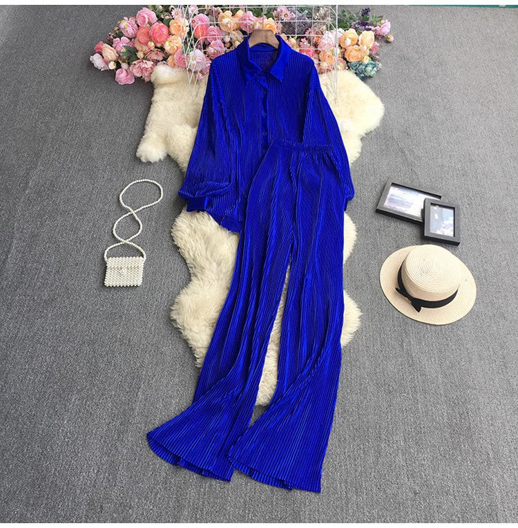 Socialite Temperament Leisure High Waist Drape Pleated Wide-leg Trousers