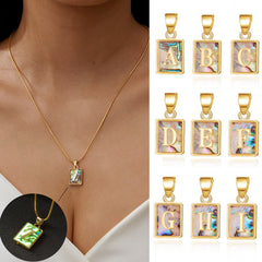 26 Letter Square Necklace Colorful Shell Luminous Pendant Chain Necklace For Women Temperament Ladies Jewelry