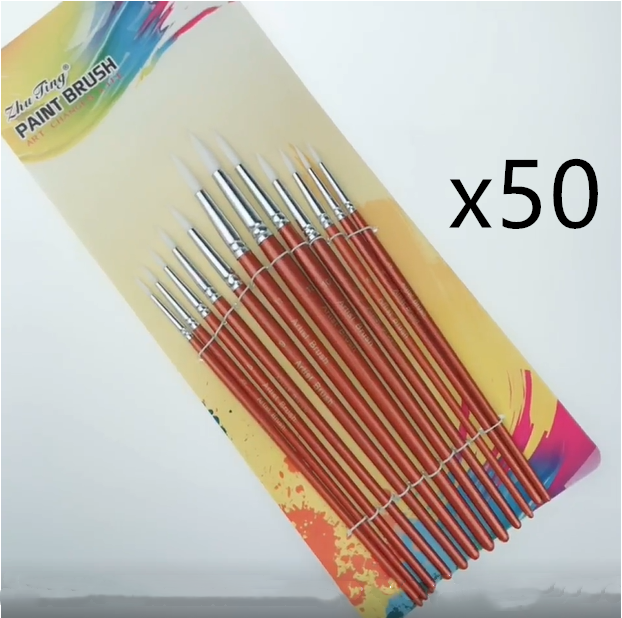 12Pcs  Lot Round Shape Nylon Hair Wooden Handle Paint Brush Set Tool For Art School Watercolor Acrylic Painting