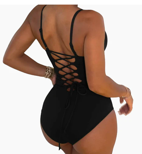 Summer Bikini Backless String Large Size Sexy Solid Color Triangle One-piece Swimsuit Womens Clothing