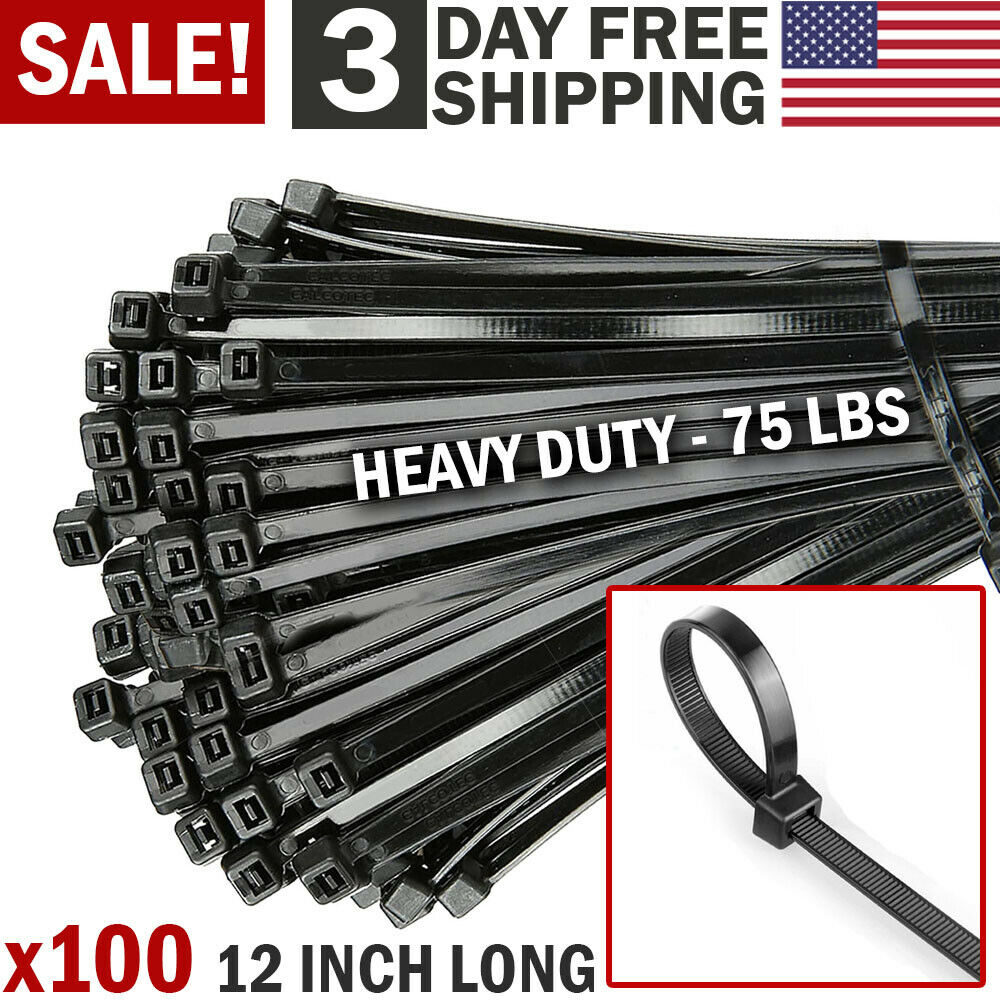 100 Cable Zip Ties 12 Inch Long Cable Ties Super Strong Nylon Cord Wrap Black