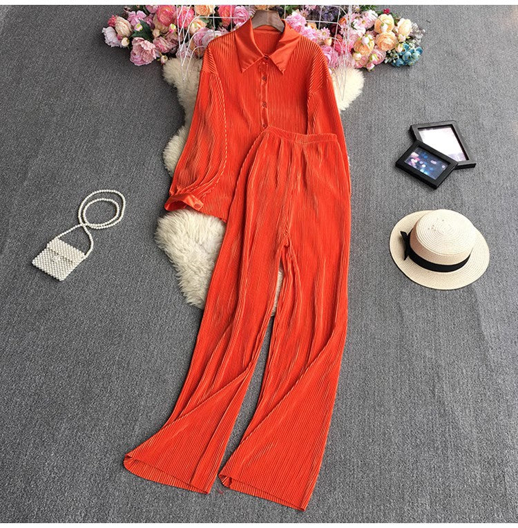 Socialite Temperament Leisure High Waist Drape Pleated Wide-leg Trousers