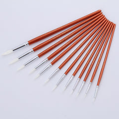 12Pcs  Lot Round Shape Nylon Hair Wooden Handle Paint Brush Set Tool For Art School Watercolor Acrylic Painting