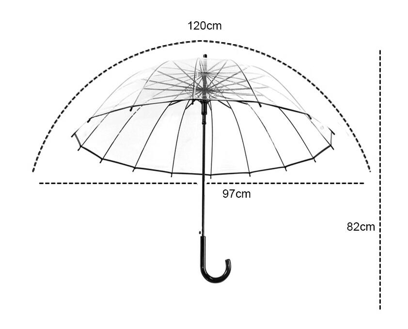 Big Long Handle 16 Rib Transparent Umbrella