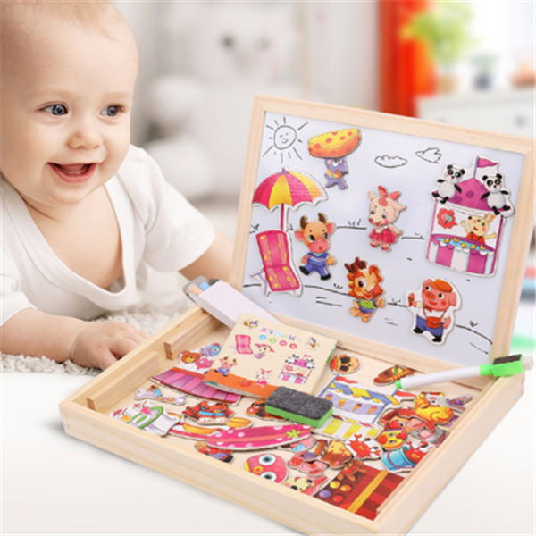 Wooden Magnetic Puzzle Toys Children 3D Puzzle Box Figure Animals Circus Writing Drawing Board Learning Education Toys For Kids