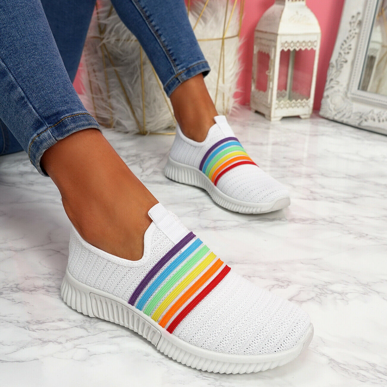 Flying netted rainbow sneakers