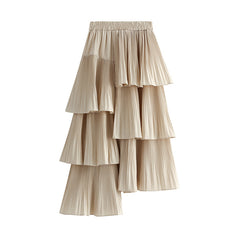 Asymmetric Pleated Cake Ruffled Irregular Skirt