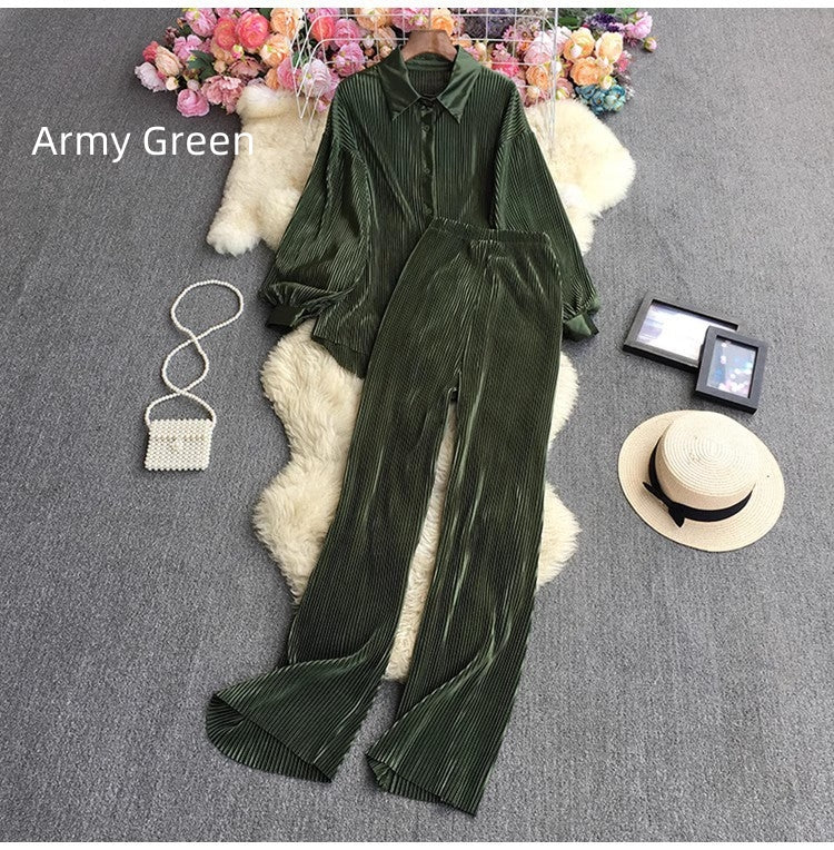 Socialite Temperament Leisure High Waist Drape Pleated Wide-leg Trousers