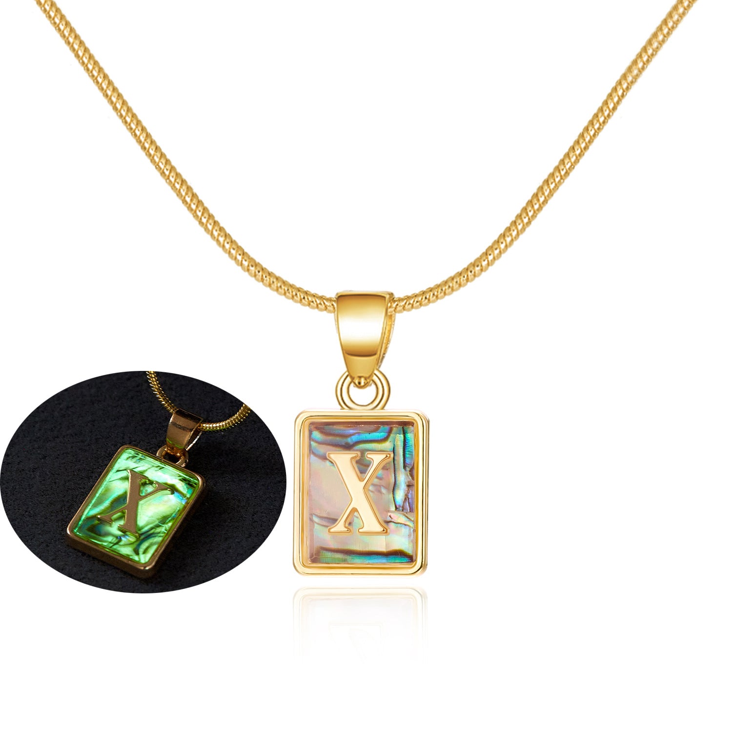 26 Letter Square Necklace Colorful Shell Luminous Pendant Chain Necklace For Women Temperament Ladies Jewelry