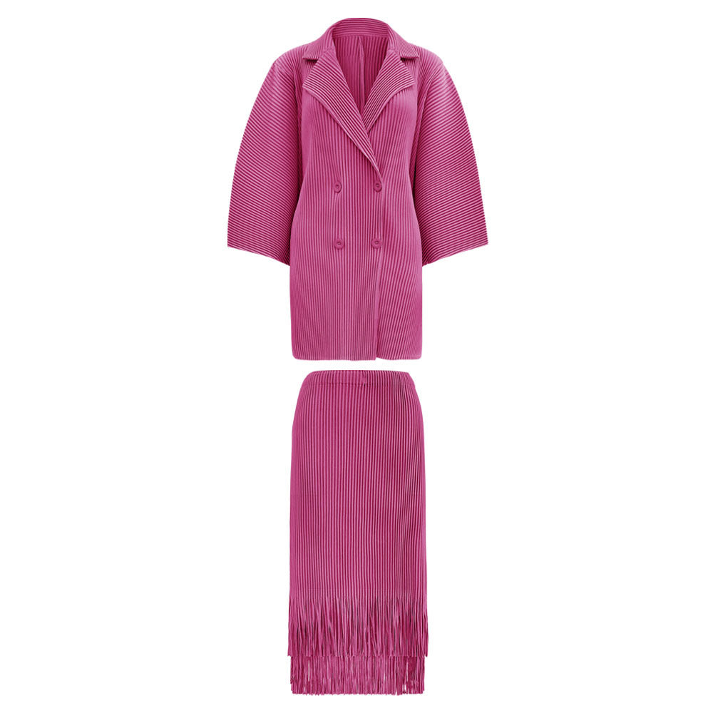 Suit Collar Thickened Coat Women's Tassel Skirt Two-piece Set