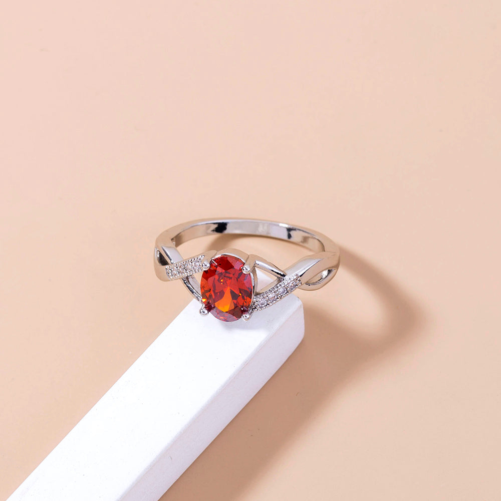 Light Luxury Ladies Ring Bronze Ring, Simple Oval Garnet Red Zircon ring