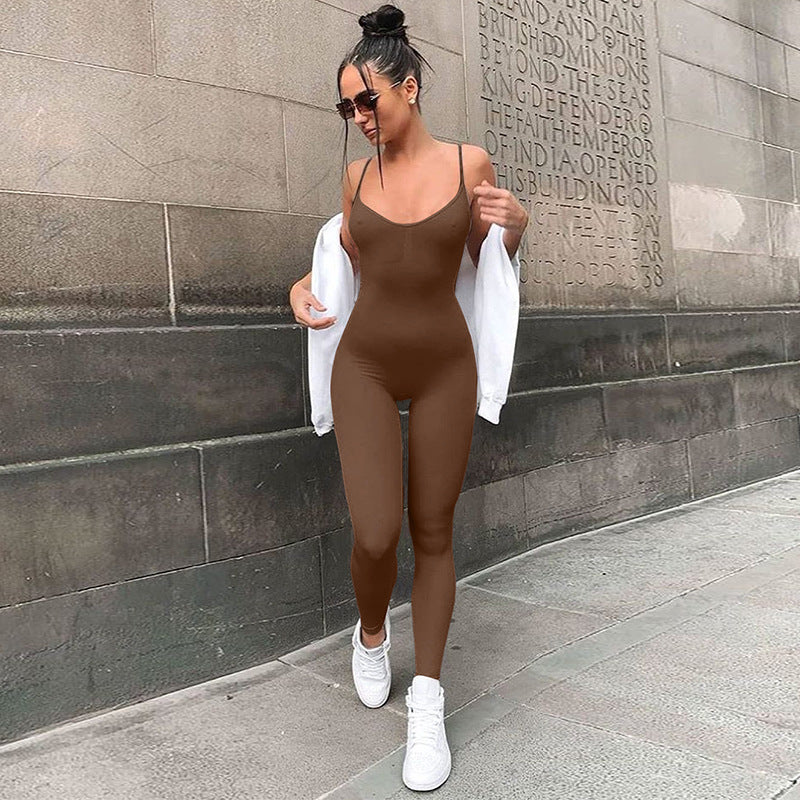 Fashion Solid Color Yoga Sports Jumpsuit Women