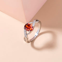 Light Luxury Ladies Ring Bronze Ring, Simple Oval Garnet Red Zircon ring