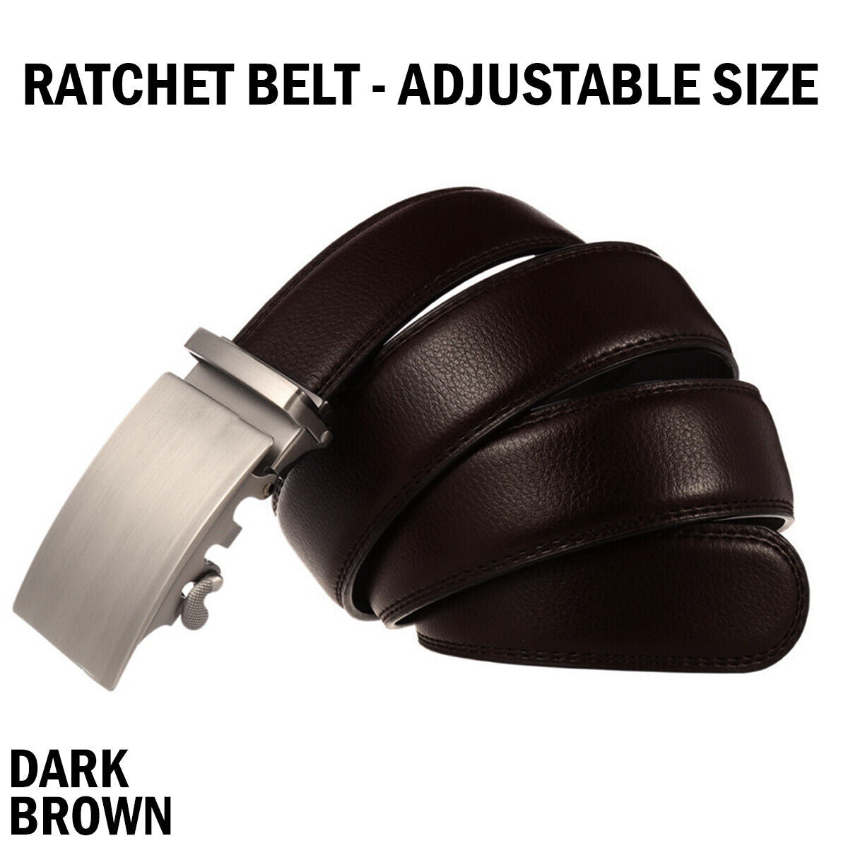 Microfiber Leather Mens Ratchet Belt Belts For Men Adjustable Automatic Buckle Dark Brown