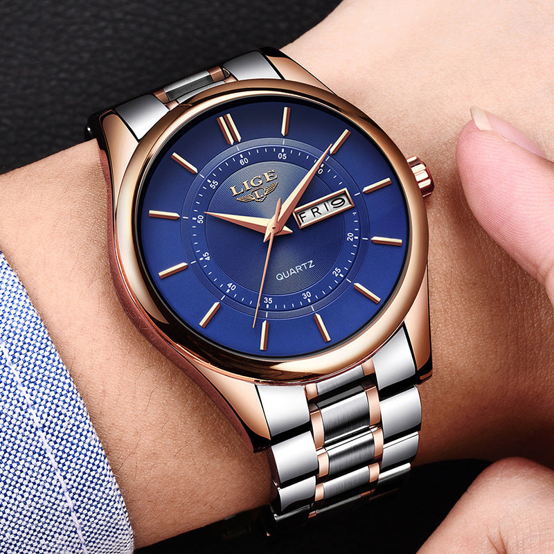 Fashion trend business waterproof steel belt watch men's multi-function luminous