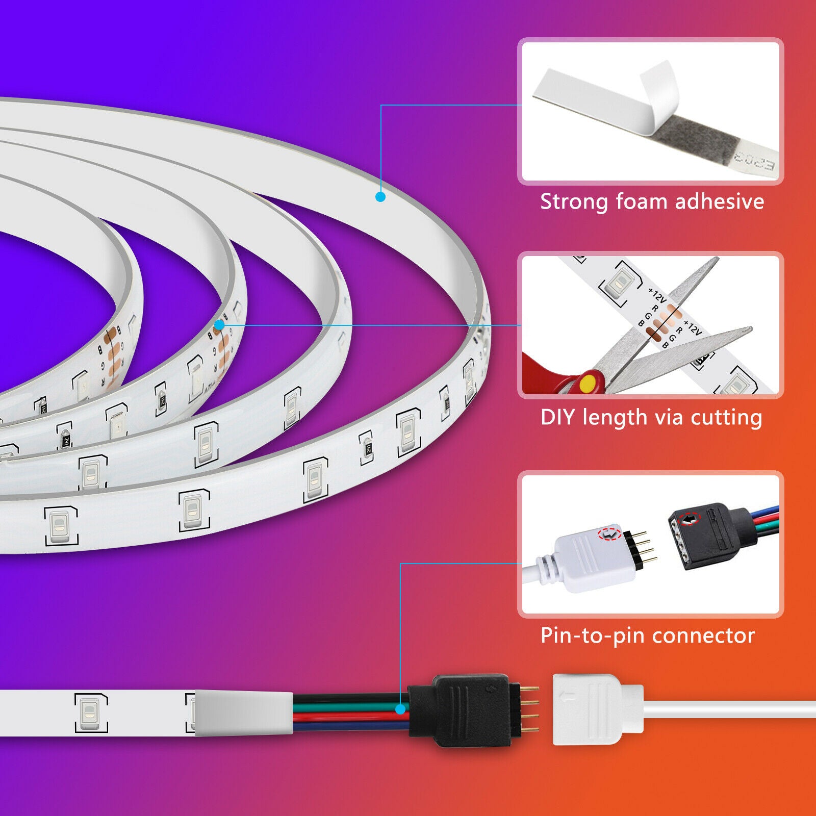 16.4FT RGB Flexible 300LED Strip Light SMD Remote Fairy Lights Room TV Party Bar  LED Strip Light Remote Fairy Light Room Party Waterproof