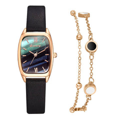 Women's Watch Classic Fashion Square Toe Watch Pu Strap Quartz Watch Bracelet Set