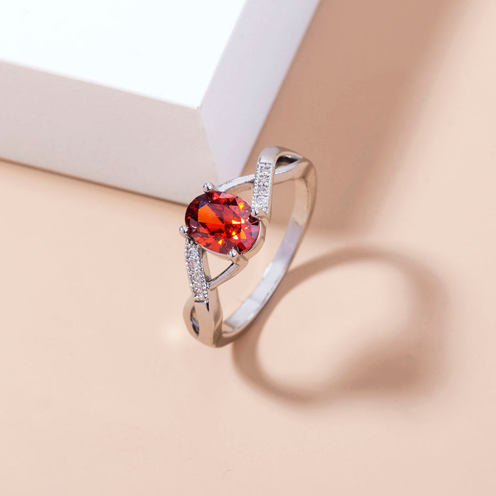 Light Luxury Ladies Ring Bronze Ring, Simple Oval Garnet Red Zircon ring