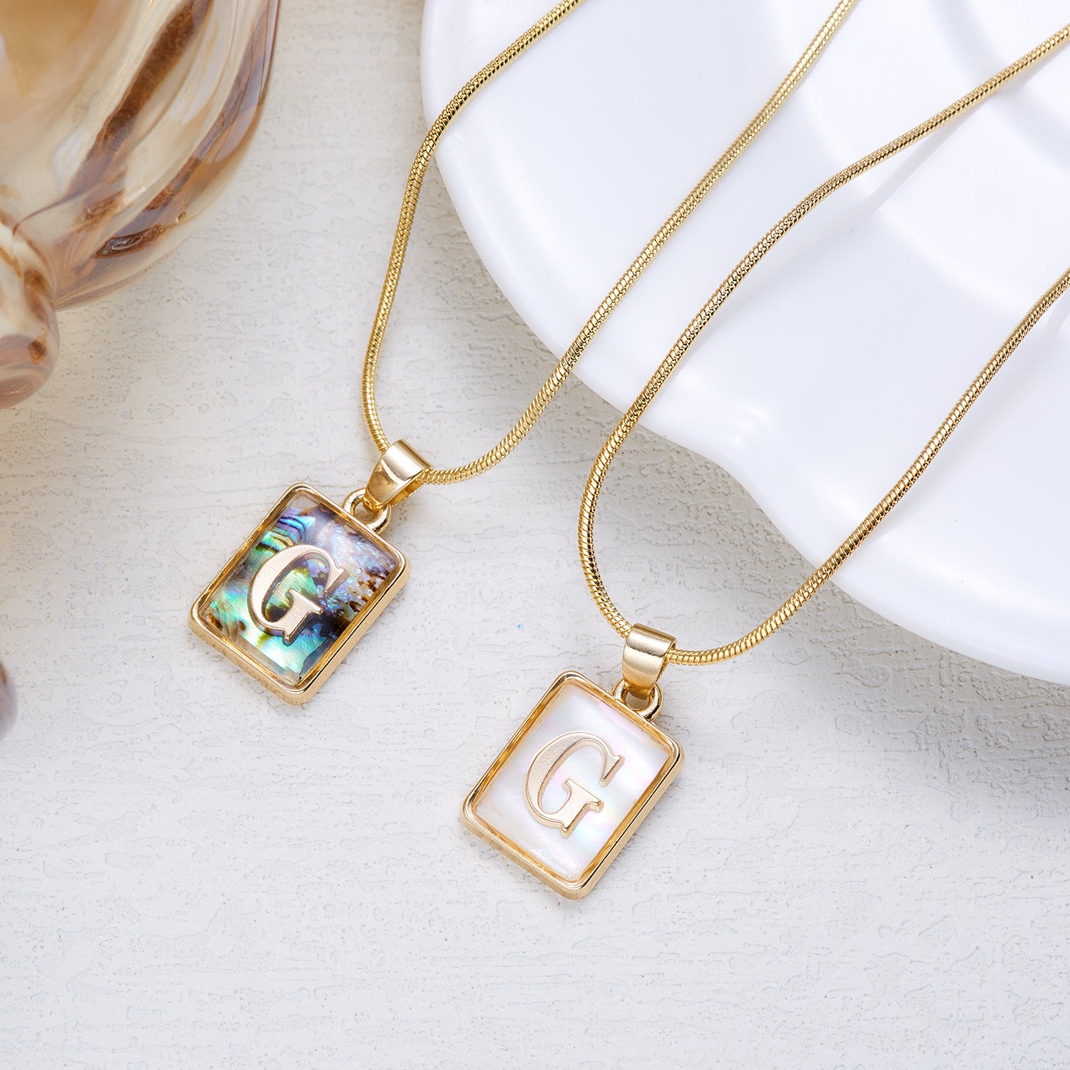 26 Letter Square Necklace Colorful Shell Luminous Pendant Chain Necklace For Women Temperament Ladies Jewelry