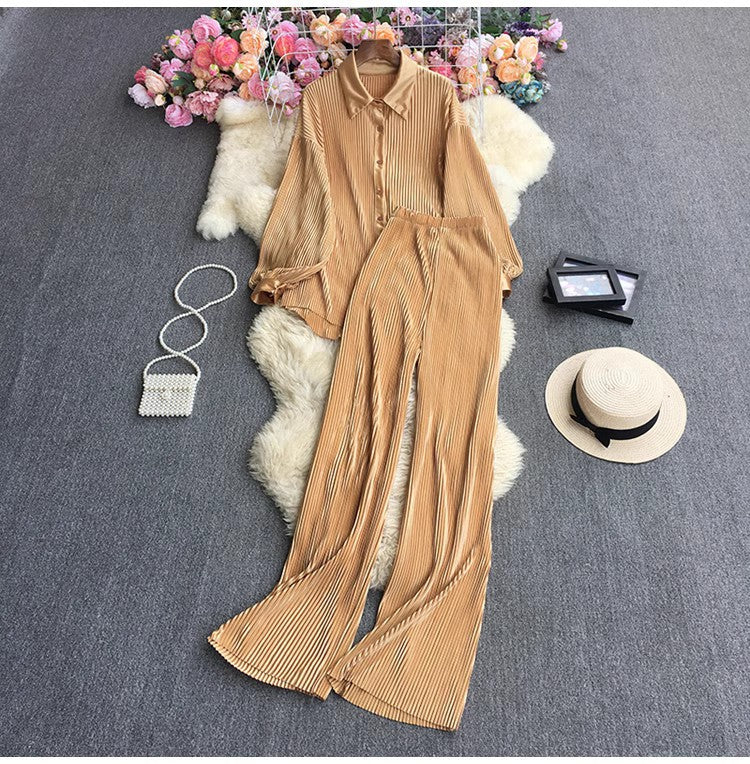 Socialite Temperament Leisure High Waist Drape Pleated Wide-leg Trousers