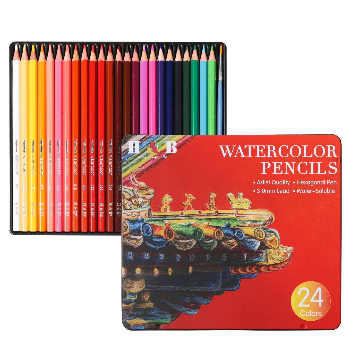 Water-soluble Colored Pencil Professional Brush Iron Box